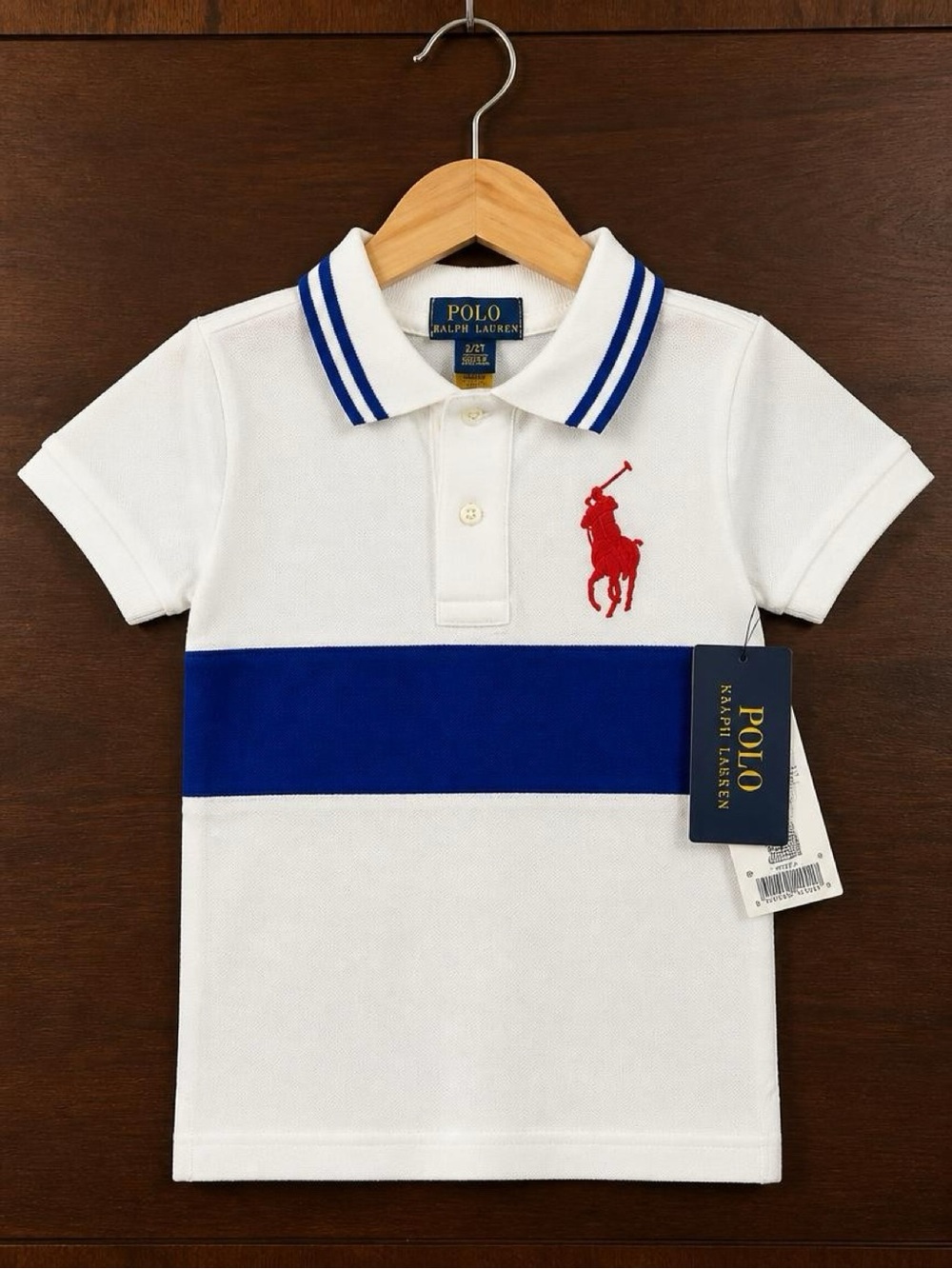 Polo Ralph Lauren Boys 2T Big Pony Colorblock Polo Shirt White Blue Red NWT